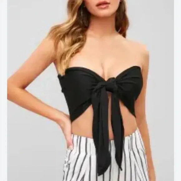 FRONT TIE BANDEAU TOP IN BLACK VERSATILE TOP 6.5”x28.5” - Picture 5 of 10